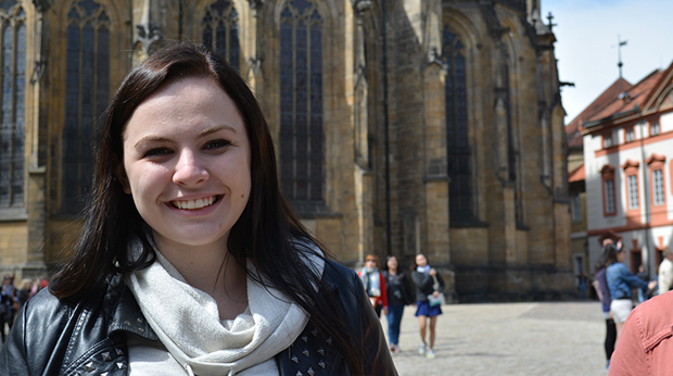 Female La Roche student enjoying her study abroad trip.